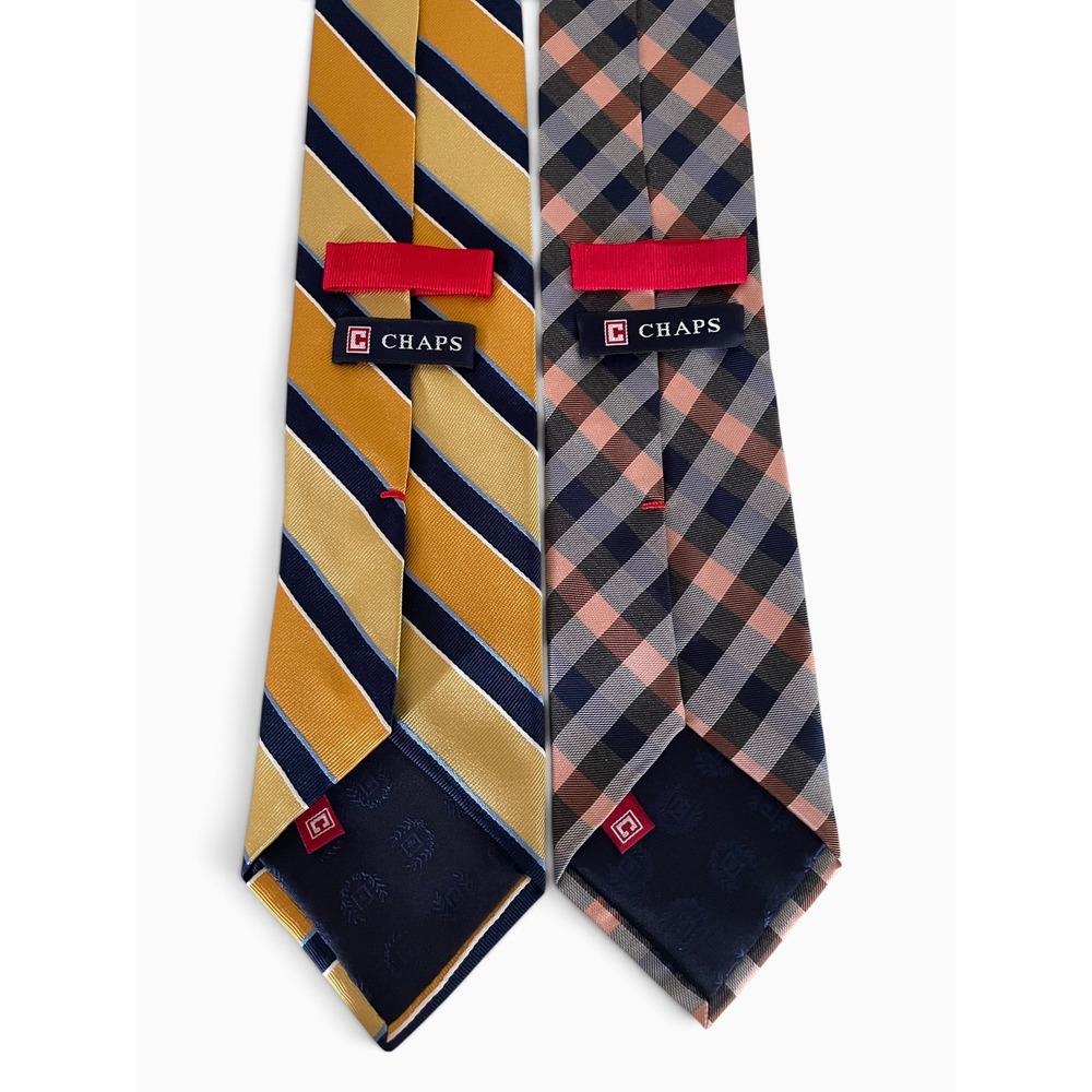 Chaps Yellow Blue Orange Silk Neckties 2 Woven Striped Plaid Modern Uniform